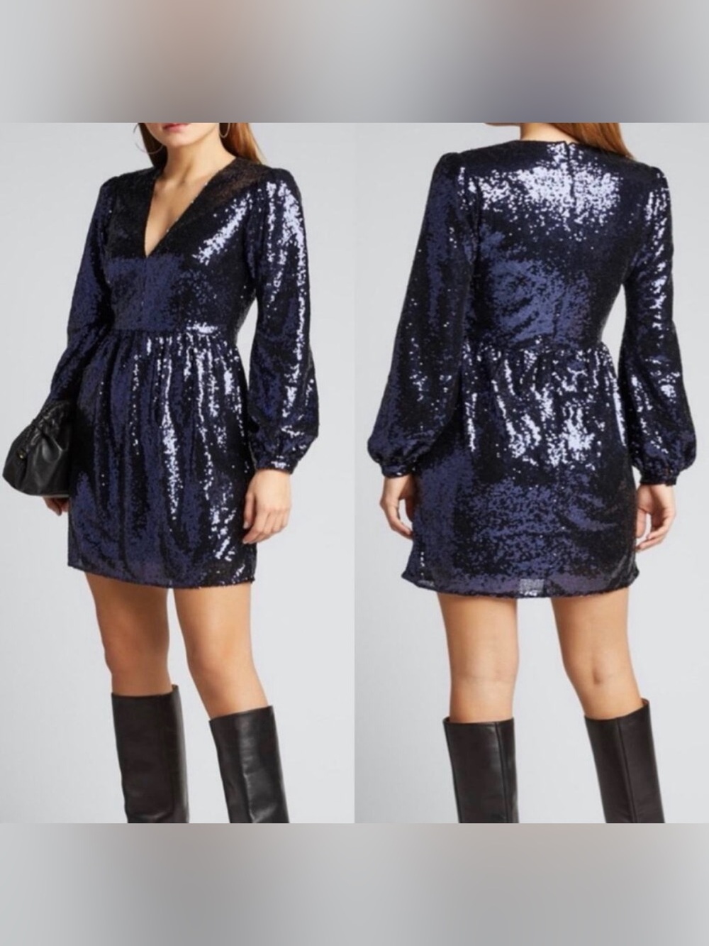 Saloni Camille Mini Sequin Dress Navy Blue Size 8 Holiday Party Night Out